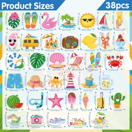 38 Pcs Hello Summer Cute Fridge Magnets, KIKISML Funny Beach Hawaiian Tropic Refrigerator Magnets Cruise Door Decor with Sandcastles, Ice Cream, Swimsuits for Home Office Classroom Car Decorations