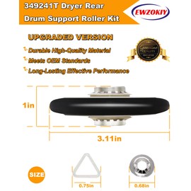 2 Pack 349241T Dryer Drum Roller Kit Compatible Whirlpool Kenmor-e Aman-a Dryer Replaces 26000349241 337089 3389901 3397588 AP3098345 PS347627