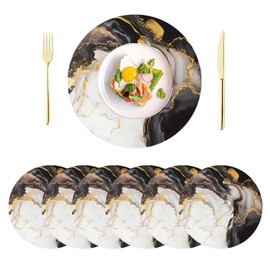 Round Placemats 14 Inch Set of 6 Marble Pattern Premium Linen Non Slip & Heat Resistant Stain Resistant for Party Kitchen Dining Kitchen Restaurant Decoration