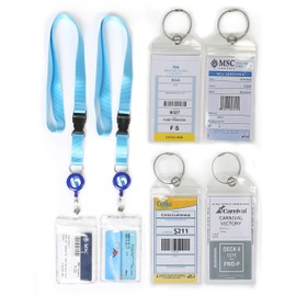 HOPEVILLE Luggage Tags and Extendable Lanyard Lenyards for Cruises, Pack of 4 Heavy Duty Waterproof PVC Luggage Tags with Metal Ring and 2 Pieces High Quality Lenyards for Cabin Card