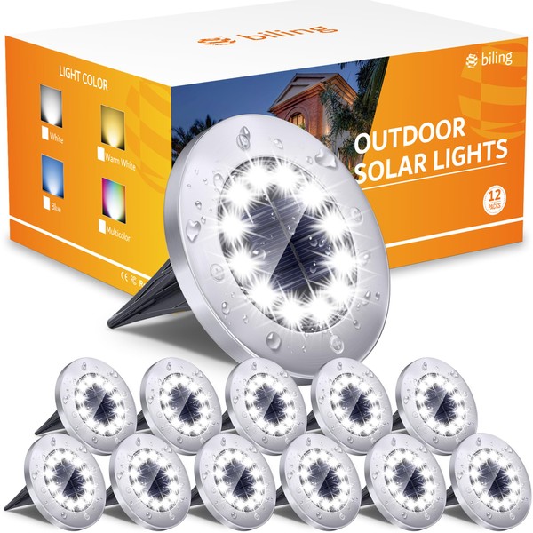 Biling Solar Outdoor Lights 12 Pack, Bright 12 LEDs Solar