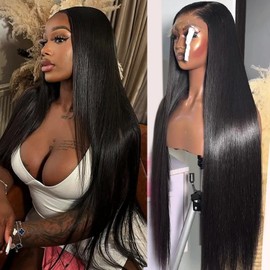 Lemoda Straight Lace Front Wigs Human Hair Outlet Deal Straight Wig 28 Inch True Length HD Lace Front Wigs Human Hair for Women Glueless Wigs 13x4 Frontal Wigs 200% density Black Wig