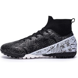 Kikaluo Men's Indoor Soccer Shoes Football Cleats High-Tops Lace-Up Non-Slip Spikes Turf Cleat Black EU 41