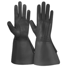 Daskz Leathers Men's Long Cuff Gauntlets Gloves Piper Drummer Band Gloves (Black, M)