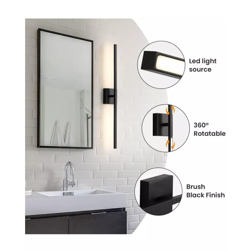 CCYCOL Black Bathroom Light Fixtures 360° Rotatable Black Vanity Light,