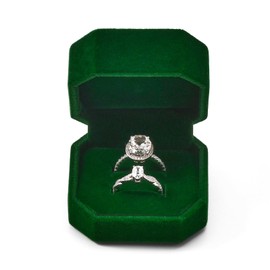 Woodten Velvet Double Dual Ring Box Green Double Ring Gift Box Weeding Proposal Engagement Bearer Gift Case