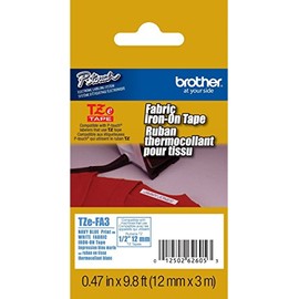 2/Pack Genuine Brother 1/2" (12mm) Navy Blue on White Iron on Fabric TZe P-Touch Tape for Brother PT-D400, PTD400 Label Maker
