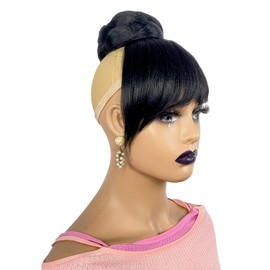 VAVANGA BUN & BANG SET 2PCS - Quick Small Size Chignon Bun with Swoop Side Bangs Clip-in Synthetic Hair Fringe with Braided Bun Hairpiece for Women