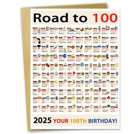 OJsensai Jumbo 100th Birthday Card for Him Her Friends, Best 100 Years Old Bday Decoration Gifts for Women Men, Road to 1925 Card