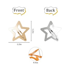 IBEQUEM Star Hair Clips, 80 PCS Silver & Gold 2000s Y2K Snap Hair Barrettes,1.18"/3cm Metal Snap Hair Clips, Non-Slip Fashion Hair Accessories for Women Girls