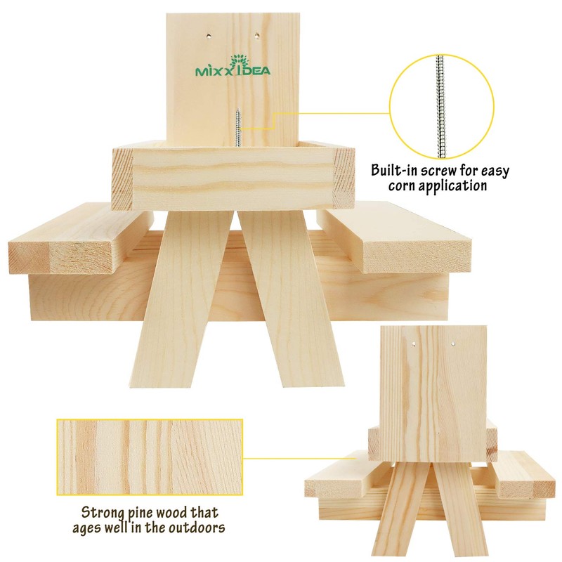 MIXXIDEA Squirrel Feeder Table with Umbrella, Wooden Squirrel Picnic Table
