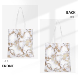 modern chic white gold foil marble Canvas Tote Bag Aesthetic for Women girl Lightweight Reusable Grocery Shopping Cloth Bag Suitable for Beach,Travel, School, Gym, Groceries Shoulder Tote Bag Gift