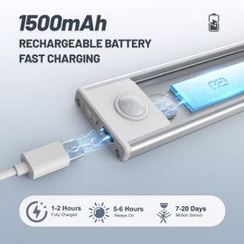 AVEVA Under Cabinet Lighting, 4 Pack Motion Sensor Light Indoor, Wireless USB Rechargeable Magnetic Closet Lights, 32 LED Under Counter Lights for Kitchen, Wardrobe, Hallway, Stairs, White Light