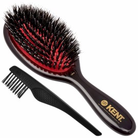 Kent CSMS Classic Shine Small Oval Cushion Straightening Brush - Natural Black Boar Bristle Hair Brush with Nylon Quills - Shine Hair Brush and Scalp Scrubber for Short to Shoulder Length Hair
