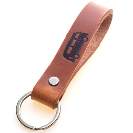 ELBERCRAFT Keyring Leather Motorhome - Gift Camping & Caravan | Genuine Leather Brown, Black Hot Embossing, Vegetable Tanned, Made in Germany