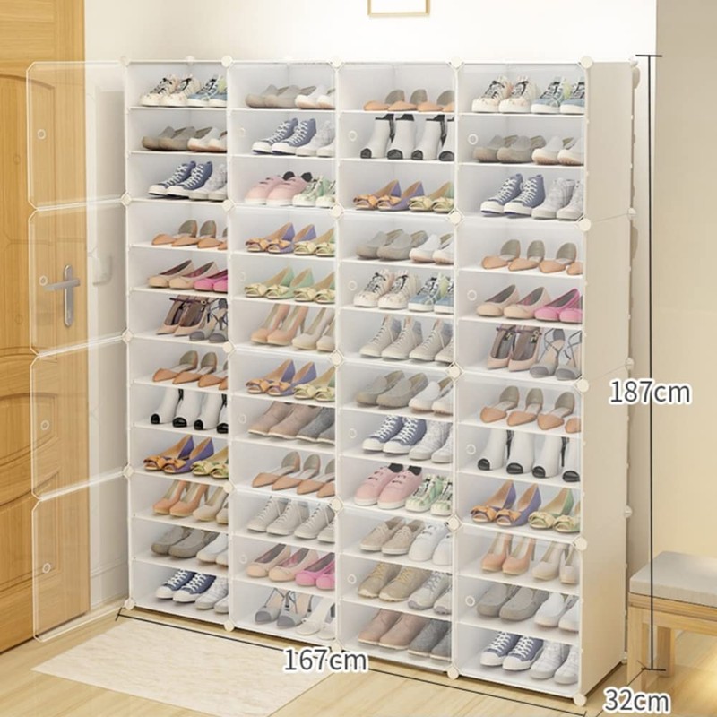 16 Pack Shoe Storage Boxes for 96 Pairs Shoes, Stackable
