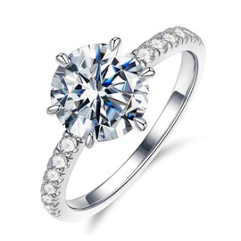 MOOSEA Solitaire Moissanite Engagement Rings for Women - 3ct D Color VVS1 Clarity Lab Created Diamond Wedding Rings for Women 14K White Gold Plated 925 Sterling Silver Moissanite Rings for Women, #7,