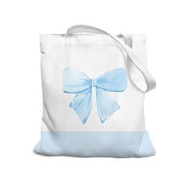 SZERE Coquette Blue Bow Preppy Canvas Tote Bag for Women, Teen Girls, Trendy Coquette Gifts for Women Teens, Shopping Gift Bag for Work Travel Shoulder Bag