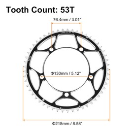 sourcing map 130BCD Bike Chainring Set 53T Round Narrow Wide Single Aluminum Chainring Chainwheel with Double Round 5 Bolts for Road Bike Bicycle 9/10/11 Speed Chains