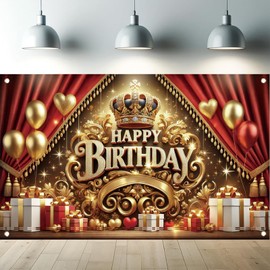 Starlit Patio Red Gold Happy Birthday Backdrop 71x43 Inch Birthday Party Decorations Party Banner Photography Wedding Birthday Anniversary Party Decor Supplies Prop Photo Booth