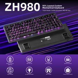 ZORNHER ZH980 Wireless Mechanical Gaming Keyboard,95% Black Hot-Swappable Custom Creamy Keyboard with Number Pad,Lightning IMD PC Keycaps,Pre-lubed Linear Switches,RGB Backlit,2.4GHz/USB-C/BT5.0
