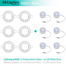 Oktaplex Lighting Set of 6 LED Recessed Spotlights Sedan with LED Module 4.8 W 4000 K 230 V 380 lm Neutral White 110° Spot White Hole Size 60 mm