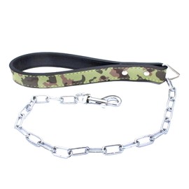 haoyueer 28 inch Length Heavy Duty Dog Chain Lead Leash Leather Handle for Large & Medium Size Dogs Walking,Traffic Training and Traveling (Camouflage)