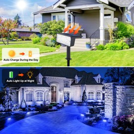 T-SUN Blue Solar Spot Lights Outdoor 4 Pack, 49 LED 2 Lighting Modes, IP65 Waterproof Landscape Spotlights, 2 in 1 Auto On/Off Solar Lights for Yard, Garden, Driveway, Pathway