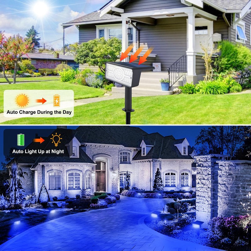 T-SUN Blue Solar Spot Lights Outdoor 4 Pack, 49 LED