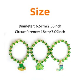SHGarden St. Patrick's Day Bracelet 3pcs Green Bead Bracelet Elastic Rope Bead Bracelet with Hat Clover Boots Pendant for Irish Festival Saint Patricks Day Decorations SH0089