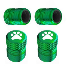 Tire Valve Stem Caps - 4 Pack Anti-Corrosion Premium Anodized Alloy Tyre Air Valve Caps Cat Dog Paw for Car SUV Bike Green