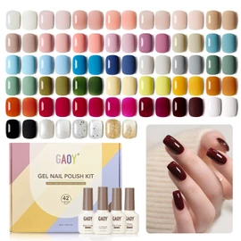 GAOY 42 Pcs Gel Nail Polish Kit, Black White Jelly Nude Pearl Glitter Colors All Seasons Gel Nail Polish Set with Glossy & Matte Top Coat and Base Coat for Salon and DIY Manicure at Home
