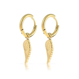 Made by Nami Set of Hanging Earrings with Angel Wings Pendant Silver or Gold Surgical Stainless Steel Hoop Earrings with Pendant Gifts for Women Waterproof Jewellery Hypoallergenic, Stainless Steel