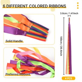 HUIANER 4PCS Dance Ribbons Colorful Streamers Rhythmic Gymnastic Ribbon Wands Rods for Children Dancing Baton Twirling