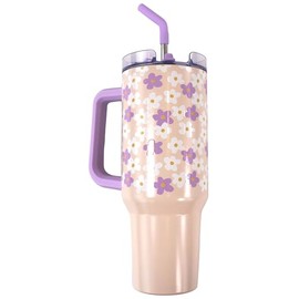 Simply Southern | 40 oz Tumbler with Straw and Lid | Insulated Cup Reusable Stainless Steel Water Bottle Travel Mug Cupholder Friendly | Gifts for Women (Flower Purple)