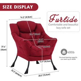 Furlide Modern Lazy Chair, Lounge Accent Chair, Comfortable Reading Chair with Armrests for Bedroom, Study Room, Living Room, Office, Dorm Rooms, Garden and Courtyard, Burgundy