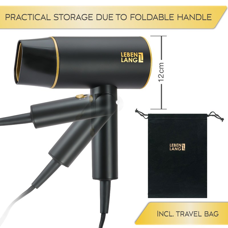 LEBENLANG Ionic Hair Dryer 1875W - Compact, Portable, Lightweight, with