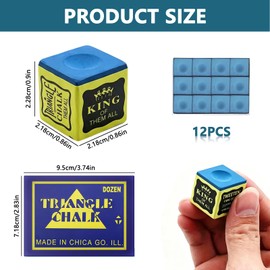 12 Pcs Snooker Chalk, Blue Pool Chalk Cubes 2.2 cm for Billiards Cue Tips