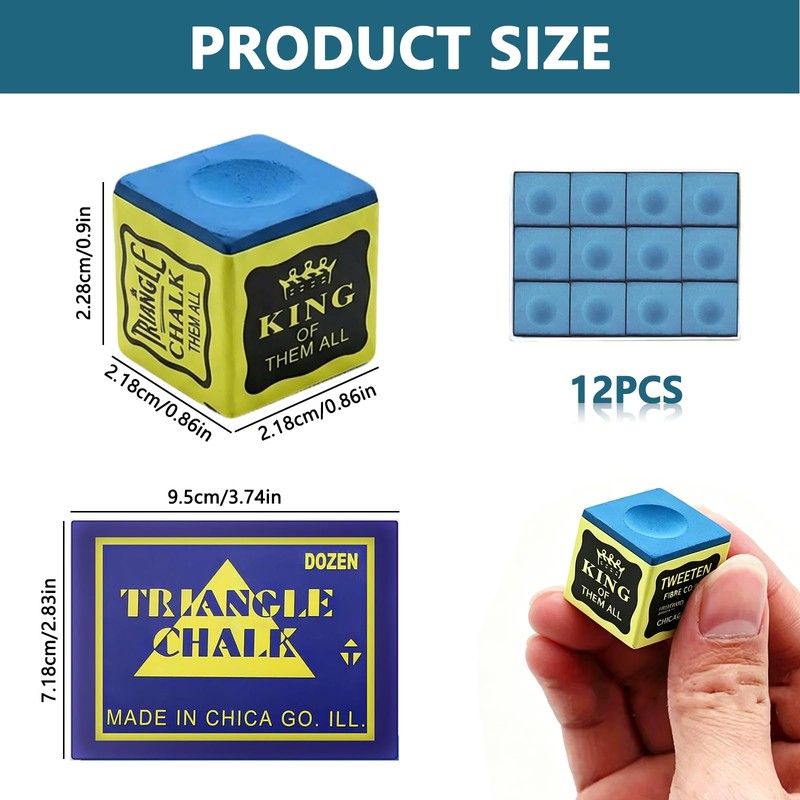 12 Pcs Snooker Chalk, Blue Pool Chalk Cubes 2.2 cm