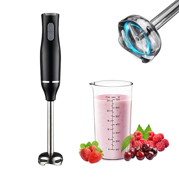 Hand Blender Stick - 400W Electric Handheld Immersion Blender with 2 Blending Speeds, Stainless Steel Blades, and Removable Leg - Immersion Liquidiser for Smooth Results (Black