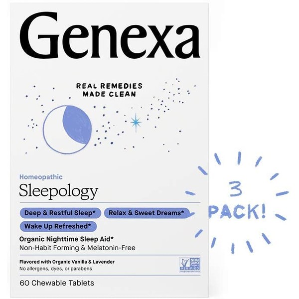 Genexa Sleepology Nighttime Sleep Aid | 180 Tablets (3 Pack) | Certified Organic & Non-GMO, Melatonin-Free, Physician Formulated, Homeopathic