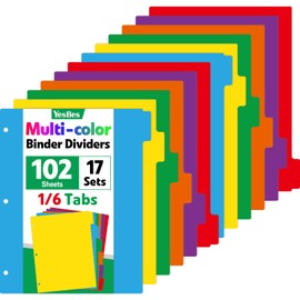 102 Pcs Colored Binder Dividers with Tabs, 1/6 Cut Tabs, Dividers for 3 Ring Binder, Blank Write On Binder Dividers in 6 Tab Sets, Letter Size, 102 Dividers, 17 Sets, Multicolor