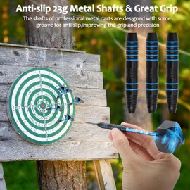 heedpeiur Pack of 3 Darts Metal Tip 23 g Professional Steel Darts with Plastic Tip, 6 Dart Flights, 6 Anti-Loose Rubber Ring and Aluminium Shafts Darts Soft Darts for Beginners Dart Players