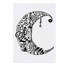 'Steampunk Crescent Moon' Temporary Tattoo - Water Resistant, Skin-Safe, Non-Toxic Transfer (TO00049272)