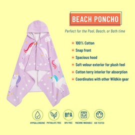 Wildkin Kids Hooded Beach Towel for Boys and Girls, 100% Cotton Hooded Bath Towel with Snap Front, Perfect for Beach, Pool, and Bath Time Towel for Kids (Unicorns)