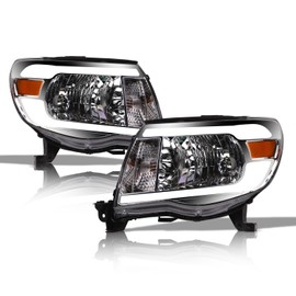 Alpha Owls 8717738 Crystal Headlights With White LED Light Bar - Chrome Amber Fits 2005-2011 Toyota Tacoma