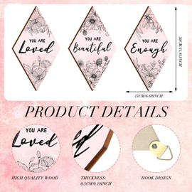 Sintuff 3 Pcs Wooden Wall Decor for Bedroom Inspirational Wall Art Rustic Flower Wall Art Quotes Wall Decor Farmhouse Wooden Hanging Signs for Living Room Home Office, 11.81 x 6.69 Inch(Pink Flower)