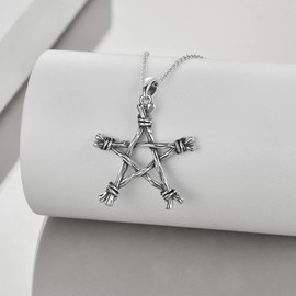 YFN Pentagram Chain Pentacle Necklace Sterling Silver Star Pendant Necklace Wicca Jewellery Gifts for Women Men, Sterling Silver, No Gemstone