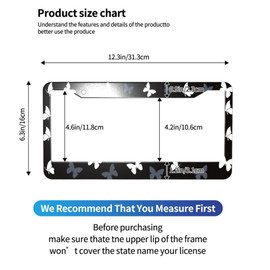 Black White Butterfly License Plate Frame - 1 Pack Aluminum Metal Butterflies License Plate Holder Novelty Accessories with 12.3" x 6.3"in Universal US-Canada 2 Hole Auto Car Tag for Women/Men