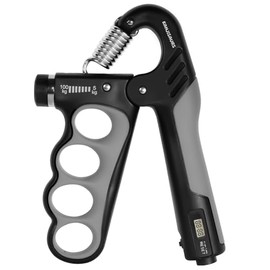 Entrenador de fuerza de agarre, resistencia ajustable de 11 a 220 Ibs para el antebrazo, entrenador de fuerza de agarre de cinco dedos con contador di